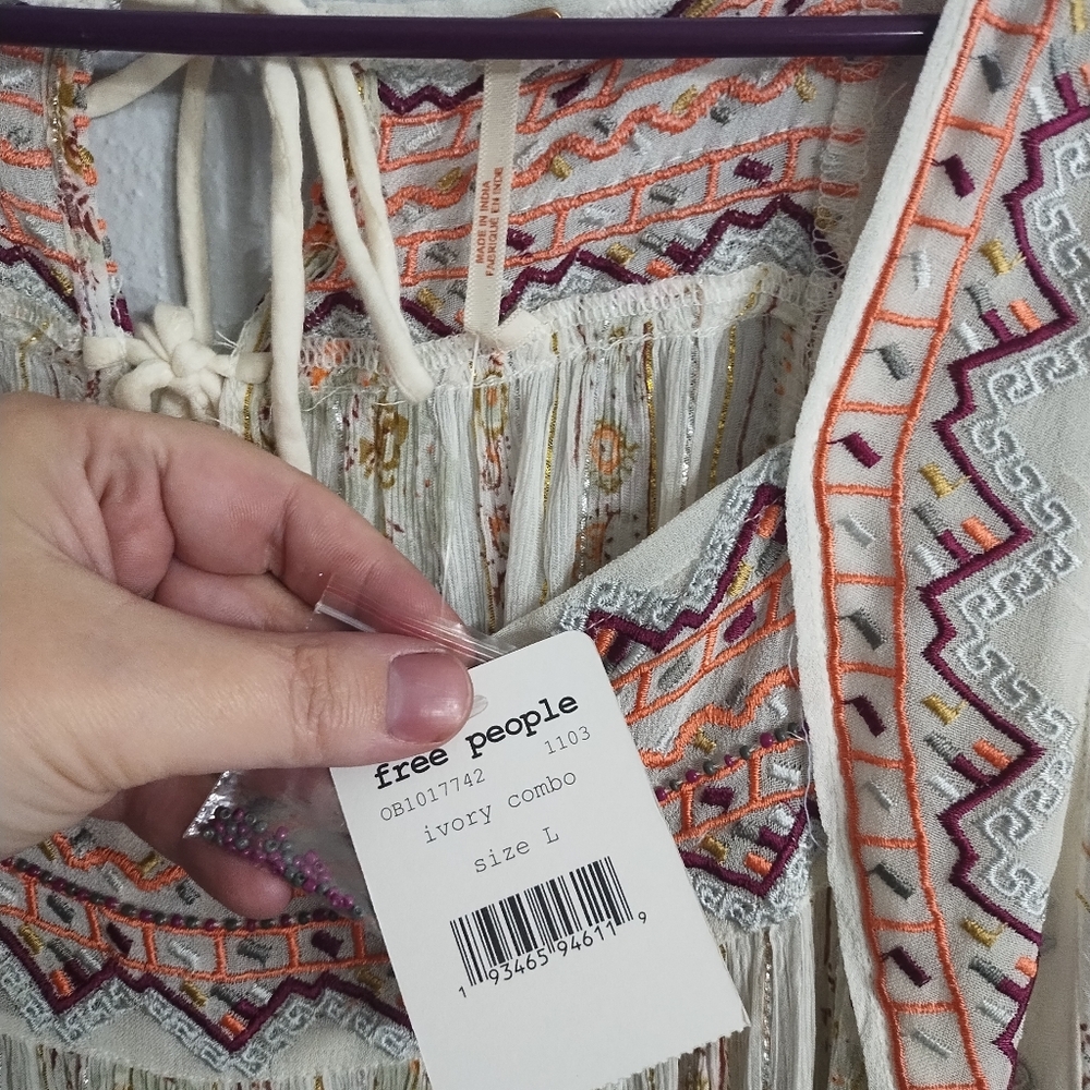 Free People Dance Magic Embroidered Yoke Flowy Boho Festival Hippie Tunic L - Picture 9 of 12